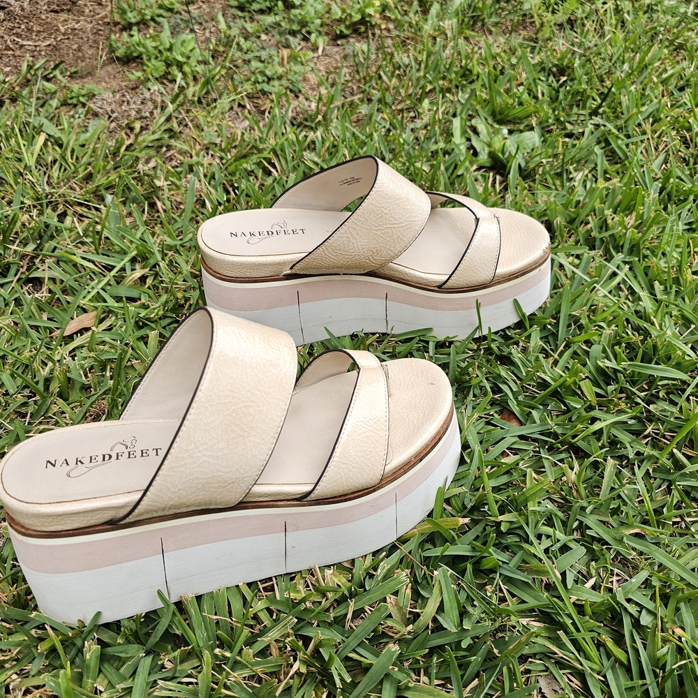 Naked Feet Women's Cream Platform Sandals
